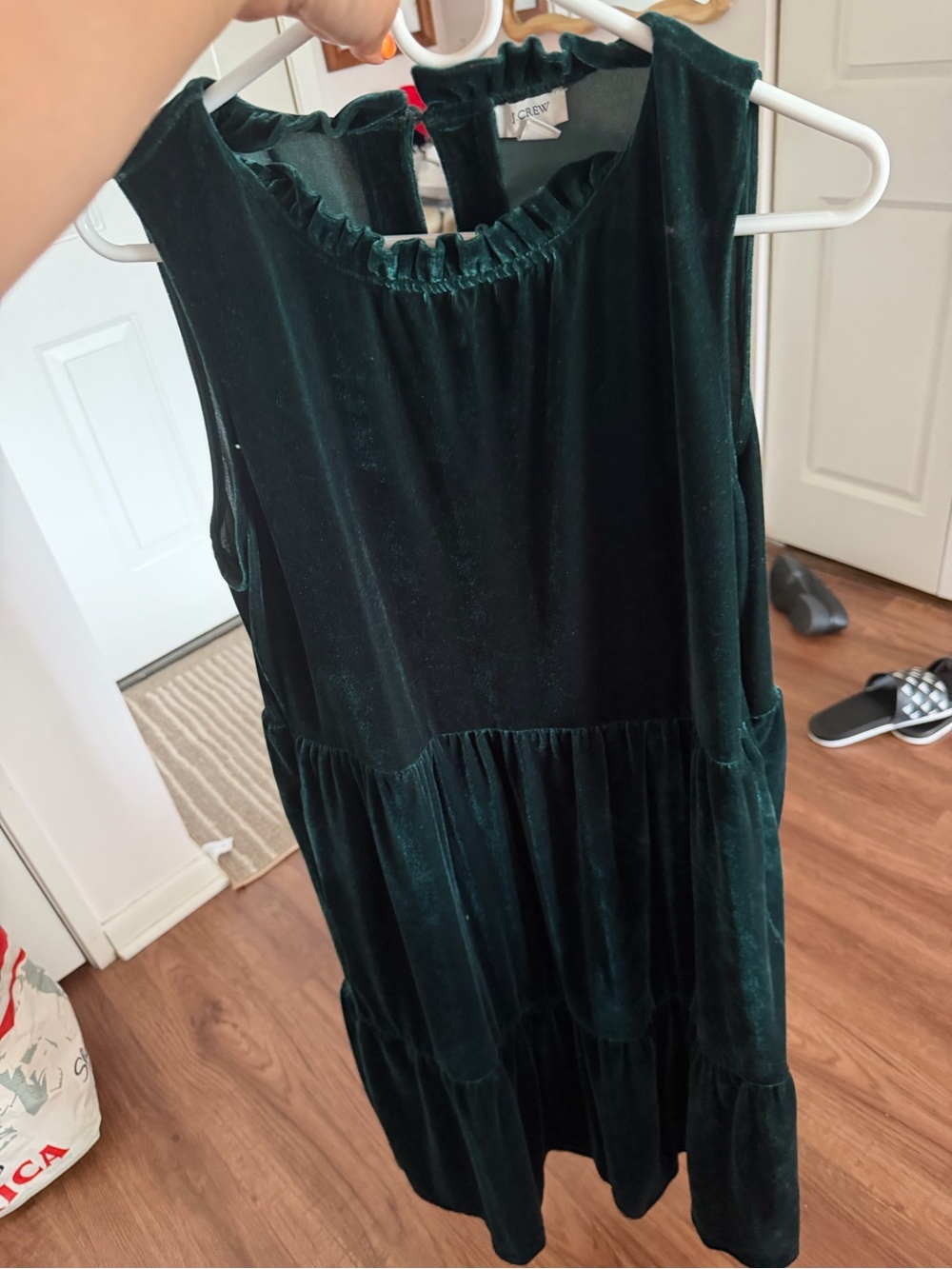 J.Crew Emerald Green Velvet Tiered Midi Dress Sleeveless Size 10